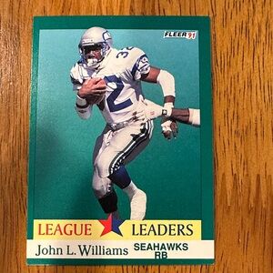 Fleer 1991 League Leaders John L. Williams Seahawks Football Card - Teal/Green